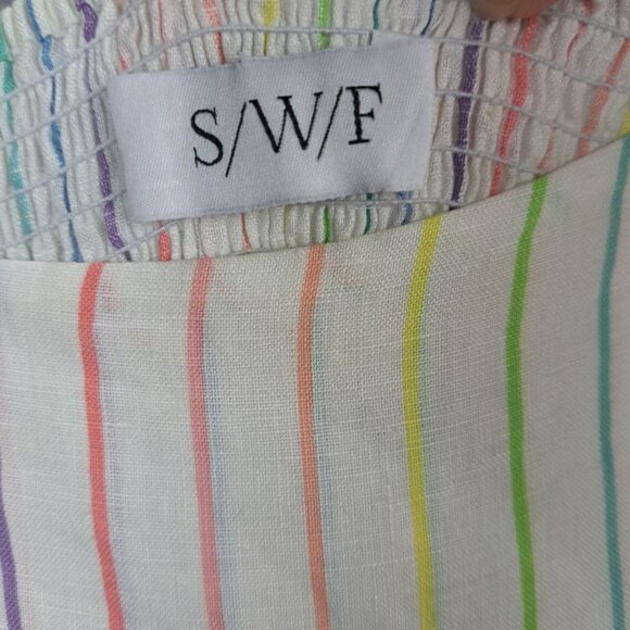 SWF S/W/F Linen Rainbow Candy Strip Tiered Ruffled Layered Skirt Size S - Picture 10 of 11